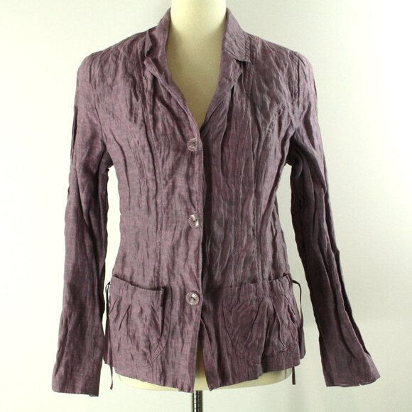 Javier Simorra Barcelona Crinkle Purple Single Breasted Blazer Jacket 10 NEW - Picture 1 of 10